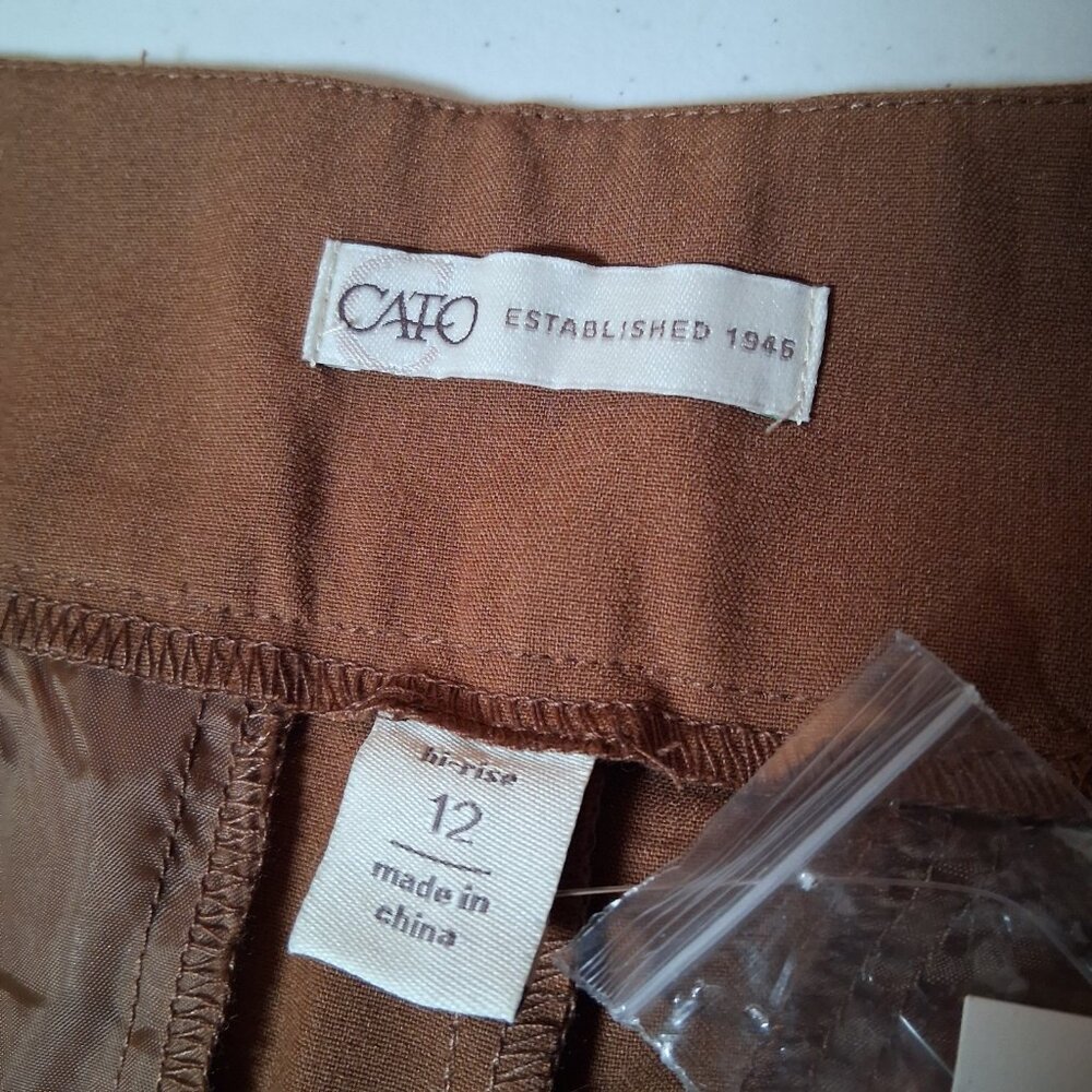 Cato Dress Pants Women Size 12 Brown Wide Leg Button Stretch Classic NEW - Picture 7 of 14